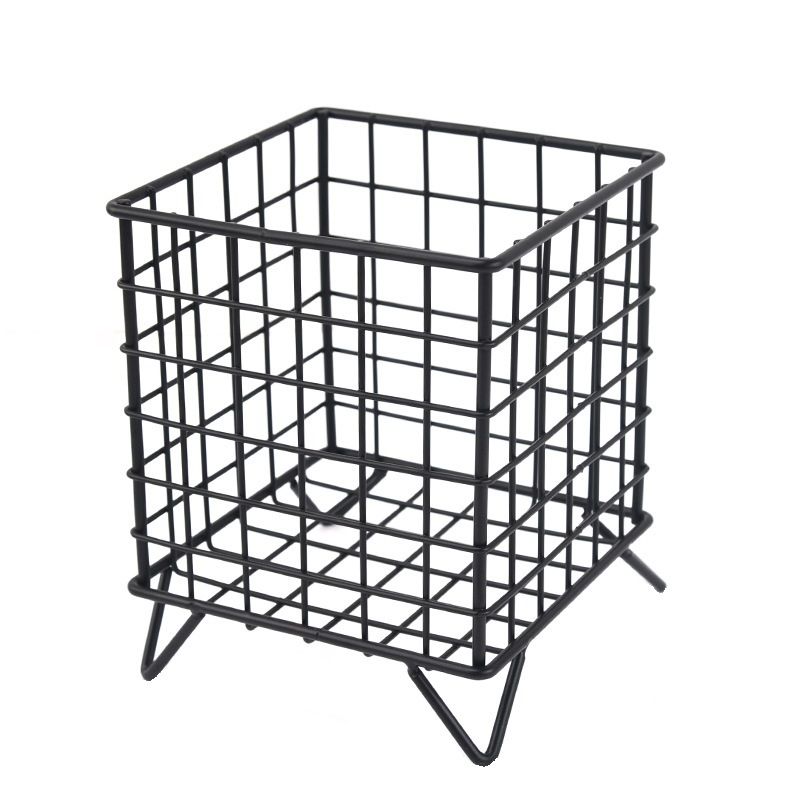 Storage Basket Stainless Steel Mesh Open Design Storage Container for Home Office Dorm Black - Image 1