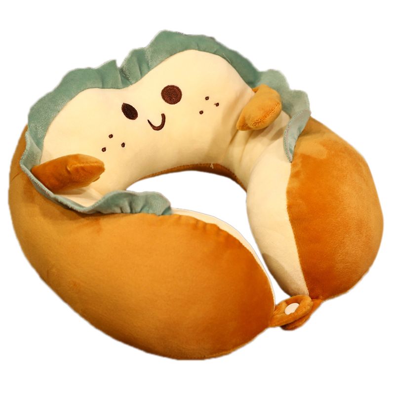 U Shaped Neck Pillow Portable Cute Head Pillow for Office Nap Travel Car Sleeping Smile Bread - Image 1