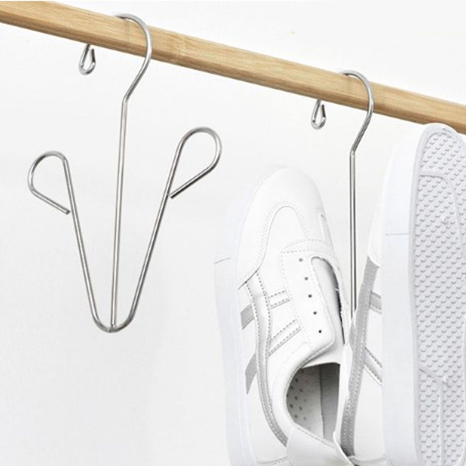 Shoes Hanging Drying Rack Double Hook Stainless Steel Storage Organizer Space Saving for Home Dormitory Polished - Image 3