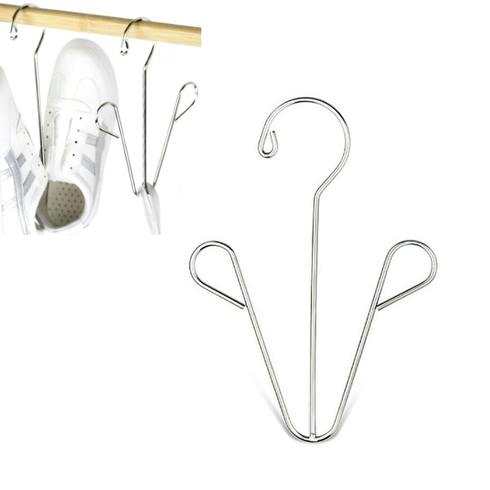 Shoes Hanging Drying Rack Double Hook Stainless Steel Storage Organizer Space Saving for Home Dormitory Polished - Image 4