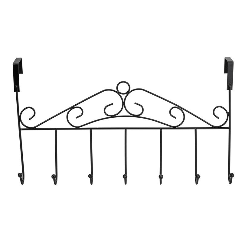 Over The Door Hook Rack Detachable 7 Hooks Door Hanger Organizer for Towels Handbags Coats Black - Image 1