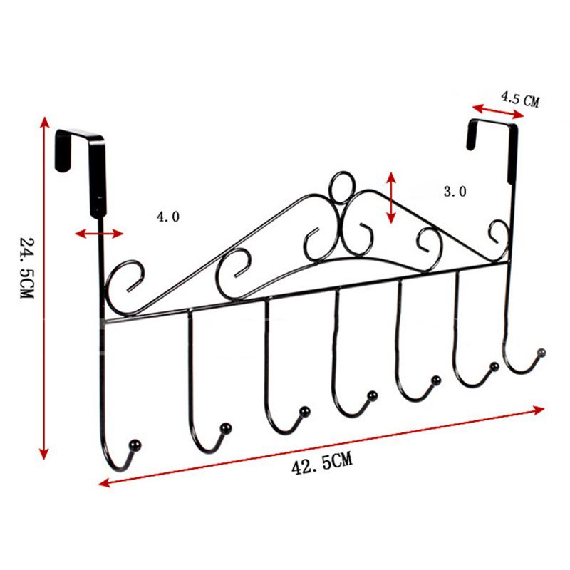 Over The Door Hook Rack Detachable 7 Hooks Door Hanger Organizer for Towels Handbags Coats Black - Image 2