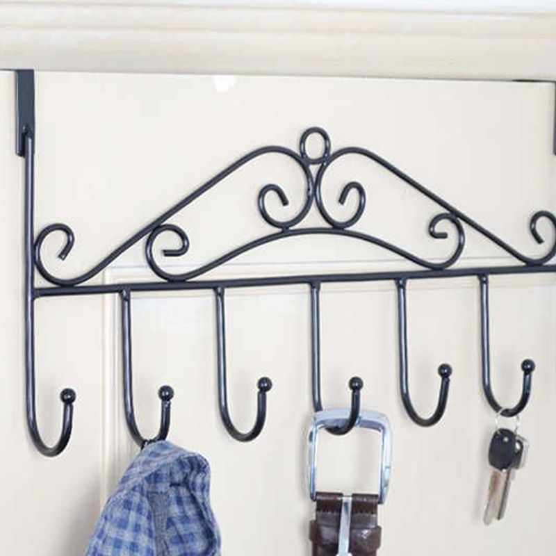 Over The Door Hook Rack Detachable 7 Hooks Door Hanger Organizer for Towels Handbags Coats Black - Image 6