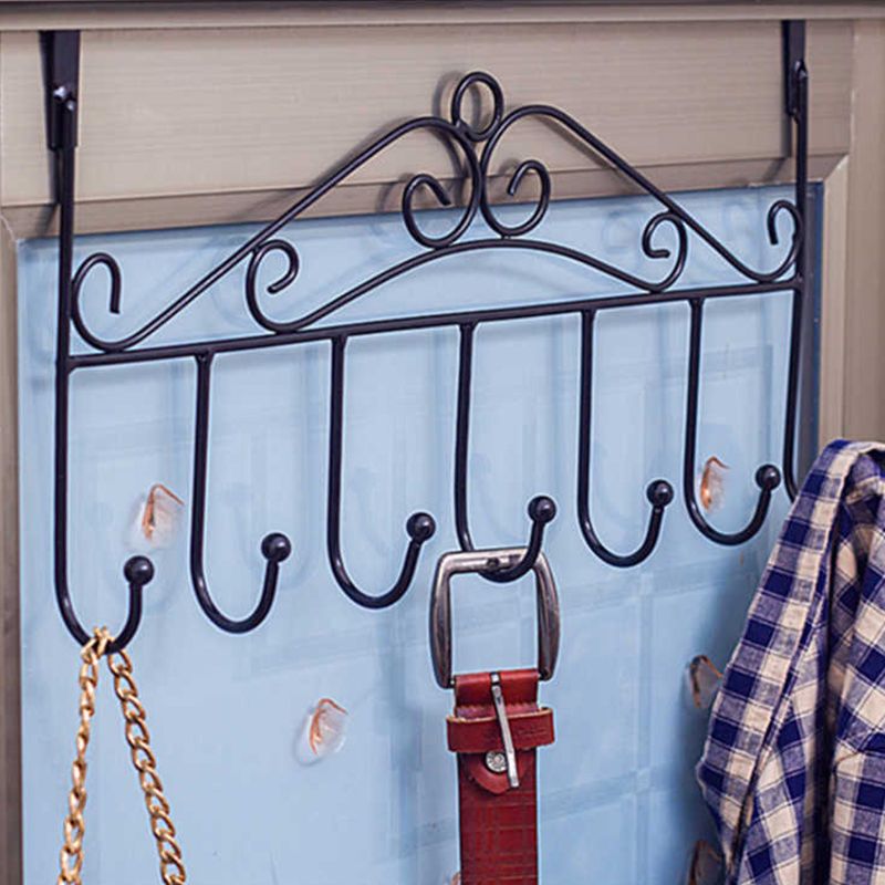 Over The Door Hook Rack Detachable 7 Hooks Door Hanger Organizer for Towels Handbags Coats Black - Image 7