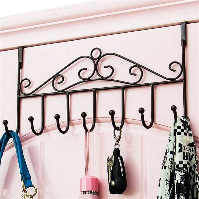 Over The Door Hook Rack Detachable 7 Hooks Door Hanger Organizer for Towels Handbags Coats Black - Image 8