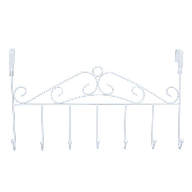 Over The Door Hook Rack Detachable 7 Hooks Door Hanger Organizer for Towels Handbags Coats White - Image 1