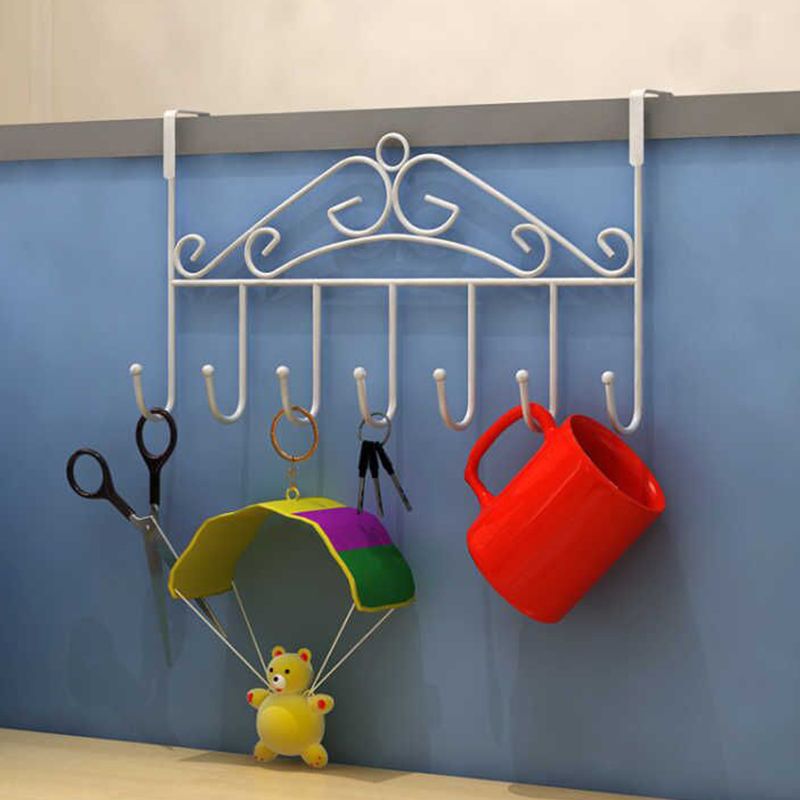Over The Door Hook Rack Detachable 7 Hooks Door Hanger Organizer for Towels Handbags Coats White - Image 2