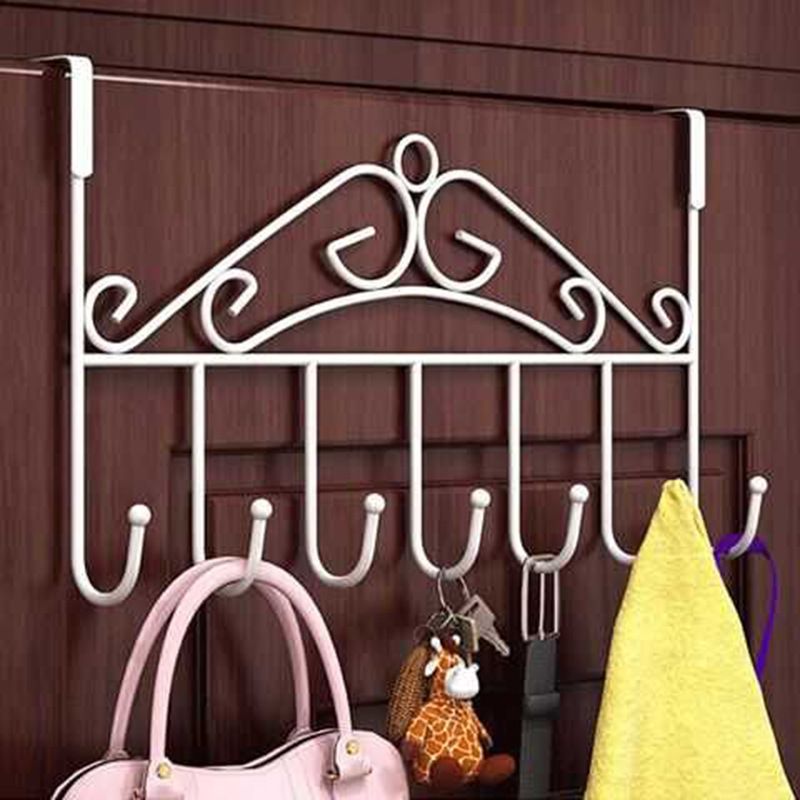 Over The Door Hook Rack Detachable 7 Hooks Door Hanger Organizer for Towels Handbags Coats White - Image 3