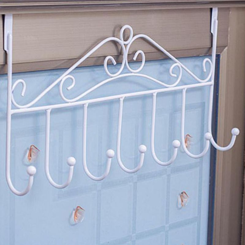 Over The Door Hook Rack Detachable 7 Hooks Door Hanger Organizer for Towels Handbags Coats White - Image 4