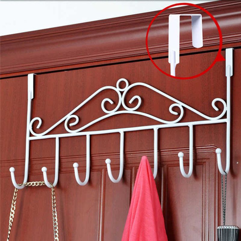 Over The Door Hook Rack Detachable 7 Hooks Door Hanger Organizer for Towels Handbags Coats White - Image 5