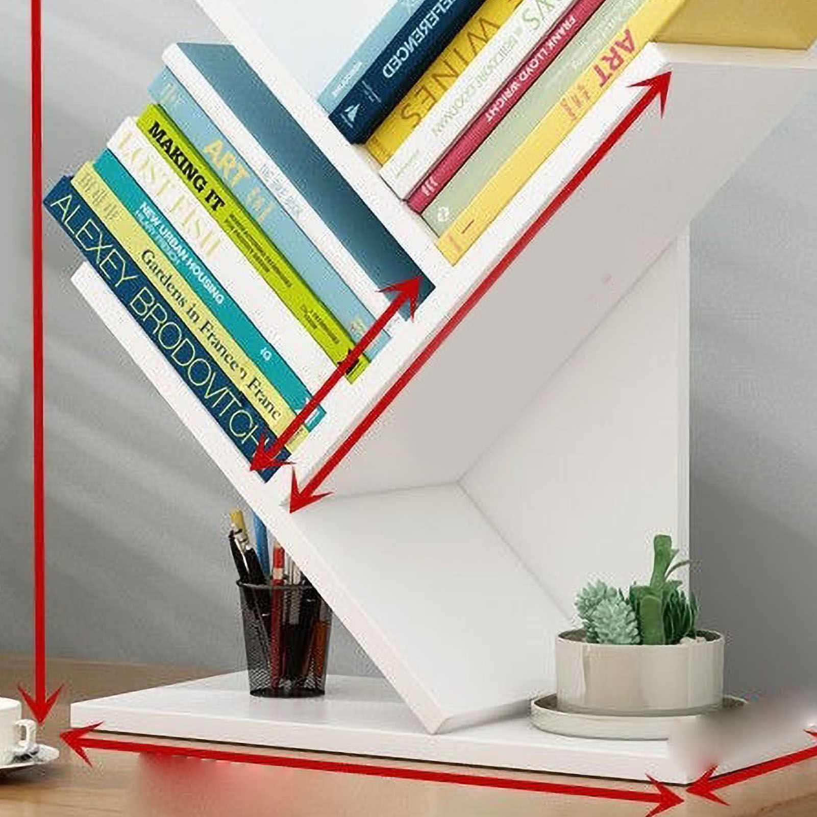 Tree Bookshelf Solid Wood Ingenious 3 Tier Space Saving Book Storage Organizer Shelves for Office Home School White - Image 2