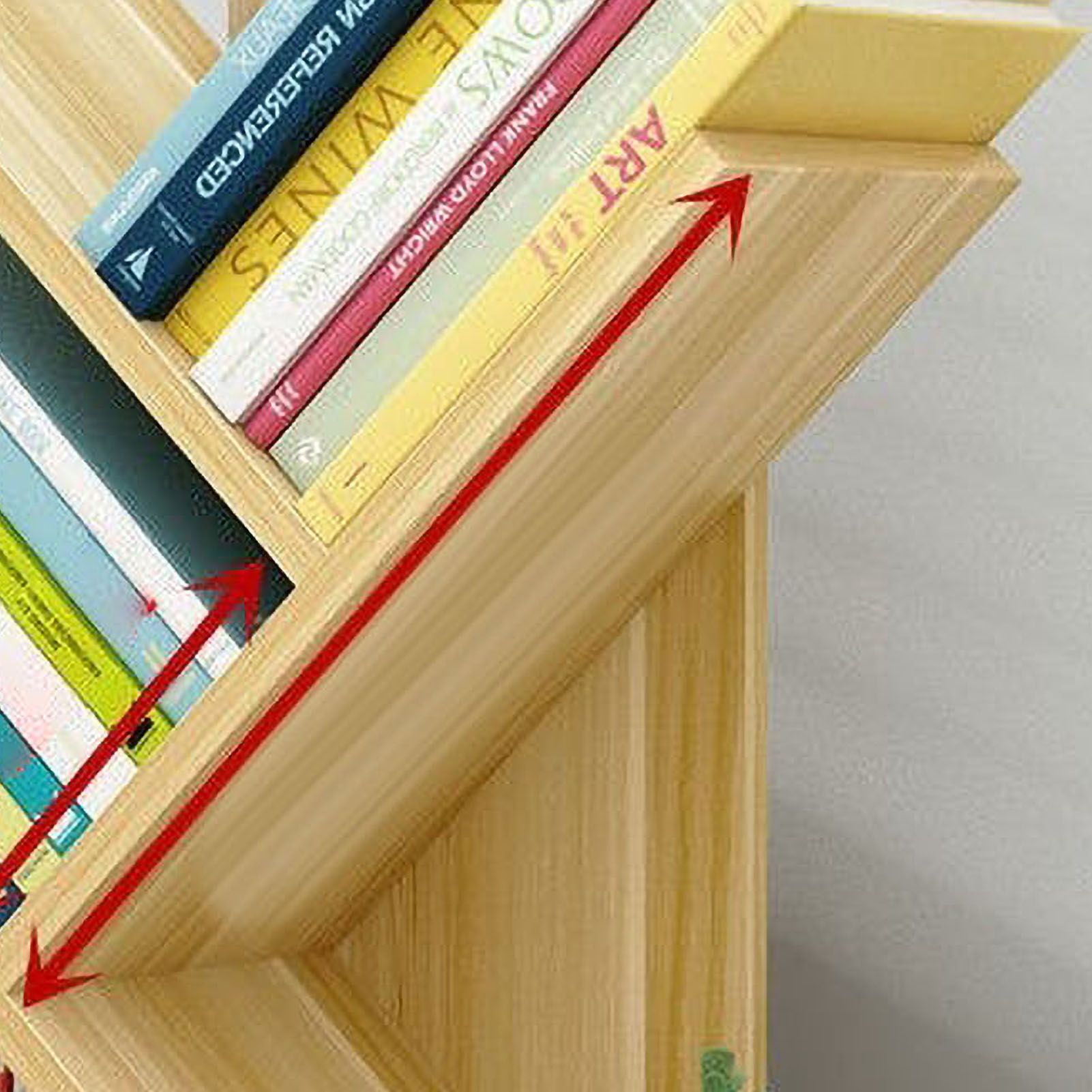 Tree Bookshelf Solid Wood Ingenious 3 Tier Space Saving Book Storage Organizer Shelves for Office Home School Light Walnut Color - Image 4