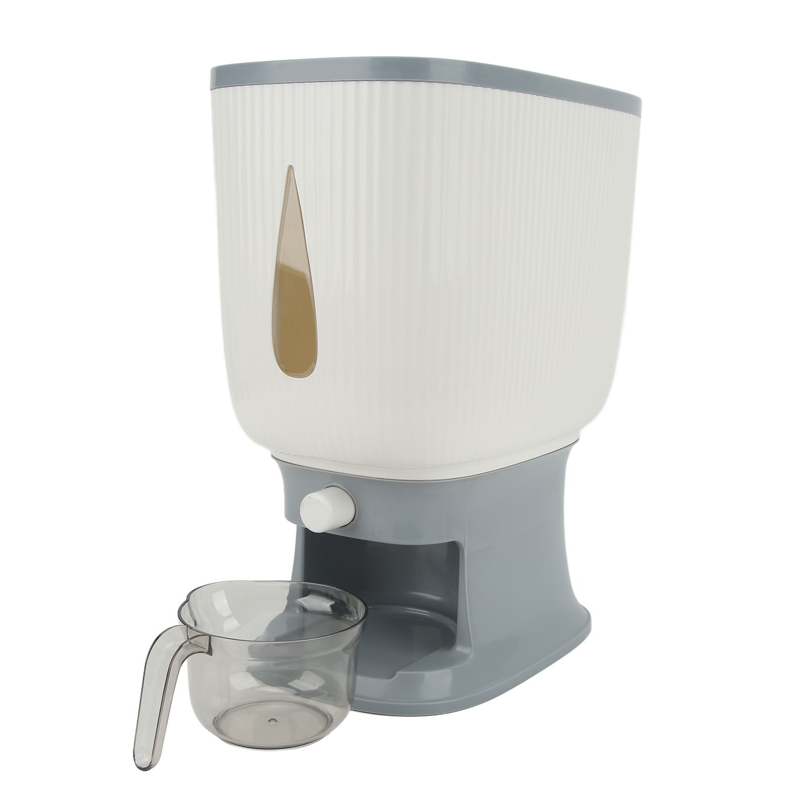 Household Rice Dispenser Large Capacity Automatic Rebound Food Grain Storage Container with Cup Grey - Image 2