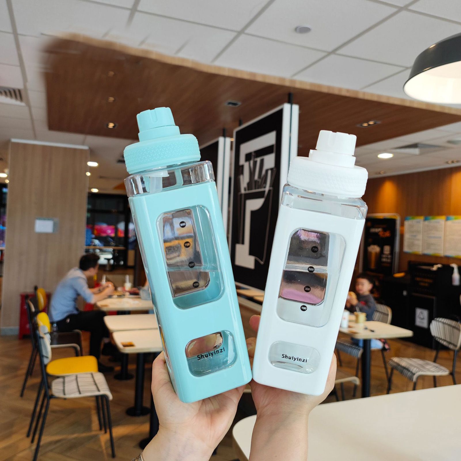 Straw Water Bottle with Marker 700ml Large Capacity Double Layer Water Jug for Home Gym School Green - Image 2