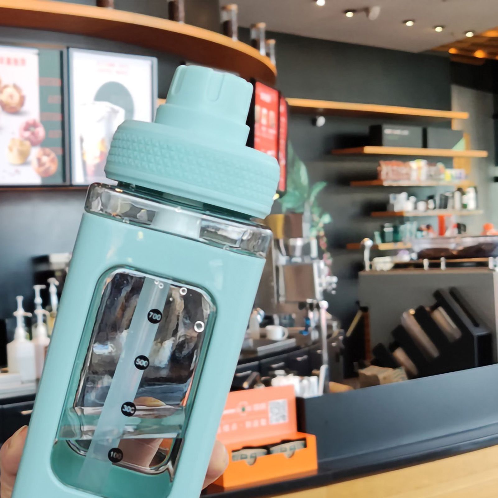 Straw Water Bottle with Marker 700ml Large Capacity Double Layer Water Jug for Home Gym School Green - Image 5