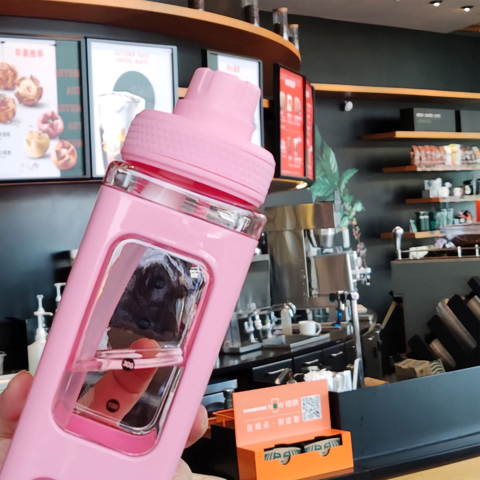 Straw Water Bottle with Marker 700ml Large Capacity Double Layer Water Jug for Home Gym School Pink - Image 5