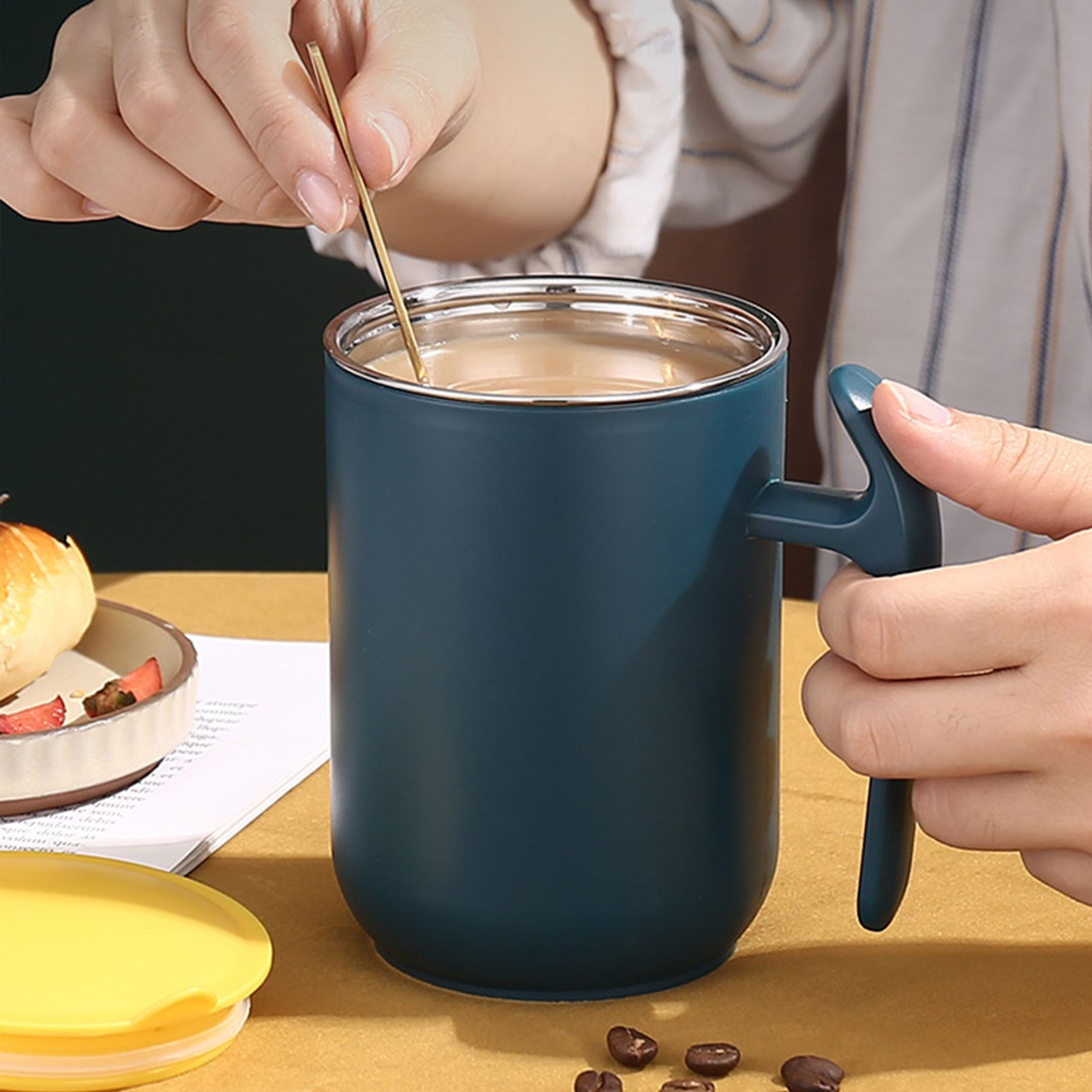 550ml Stainless Steel Double Walled Mugs Leakproof Prevent Scalding Frosted Insulated Coffee Mugs for Home Cafe Office Dark Green 550ml - Image 4