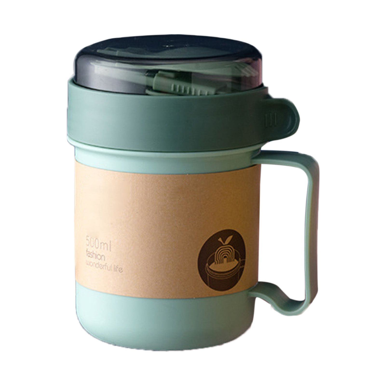 500ML Soup Cup Portable Steady Plastic Insulated Soup Containers with Lid and Spoon for Office School 500ML Green - Image 1