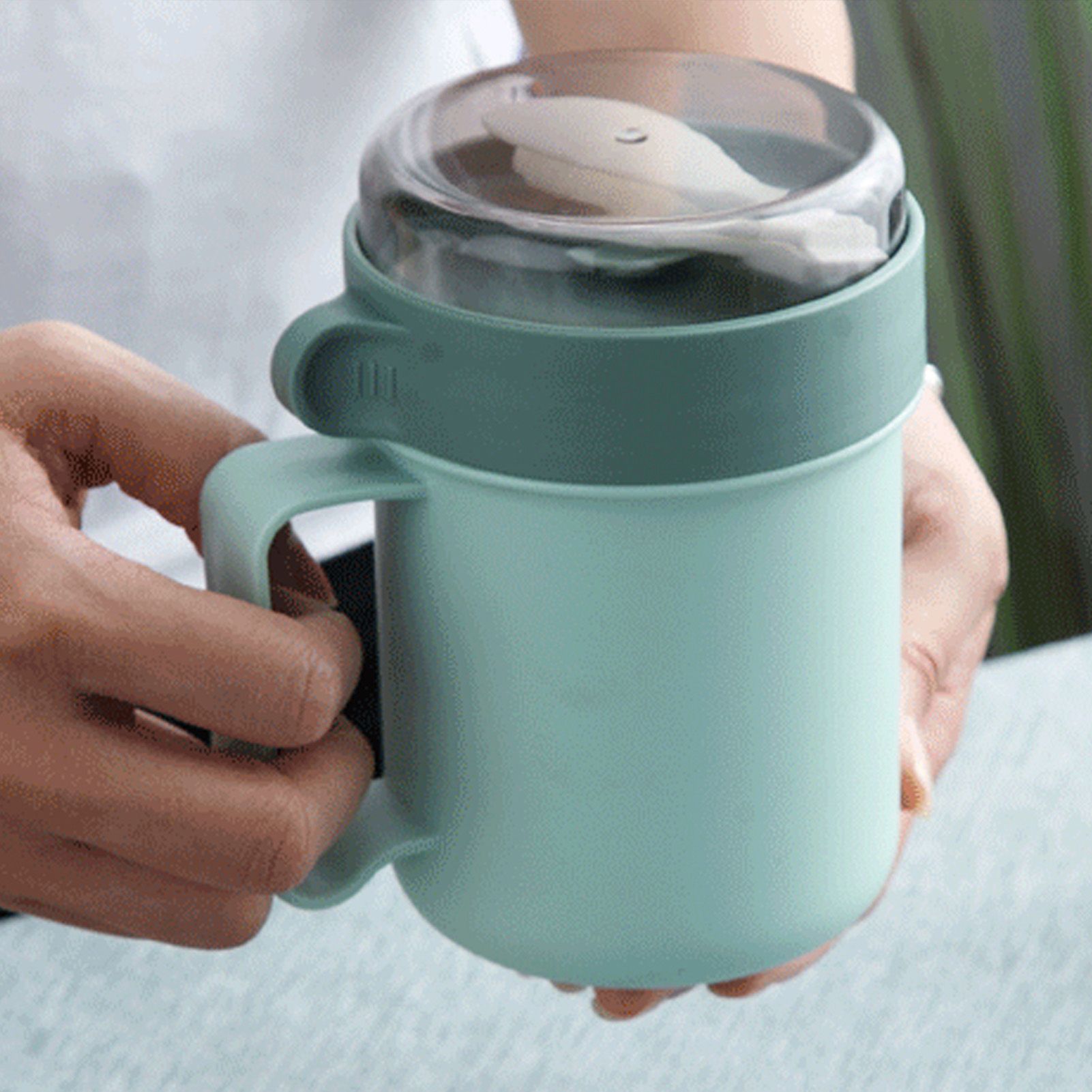 500ML Soup Cup Portable Steady Plastic Insulated Soup Containers with Lid and Spoon for Office School 500ML Green - Image 3
