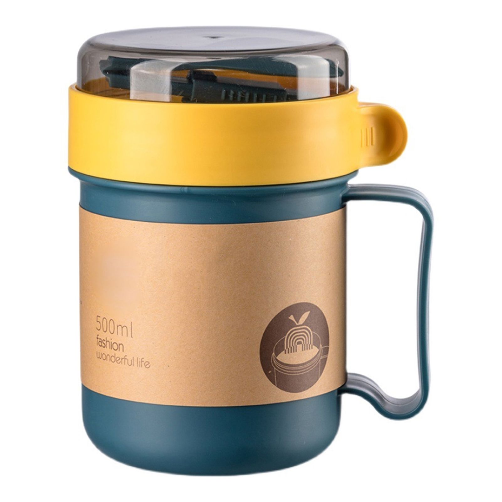 500ML Soup Cup Portable Steady Plastic Insulated Soup Containers with Lid and Spoon for Office School 500ML Blue - Image 1
