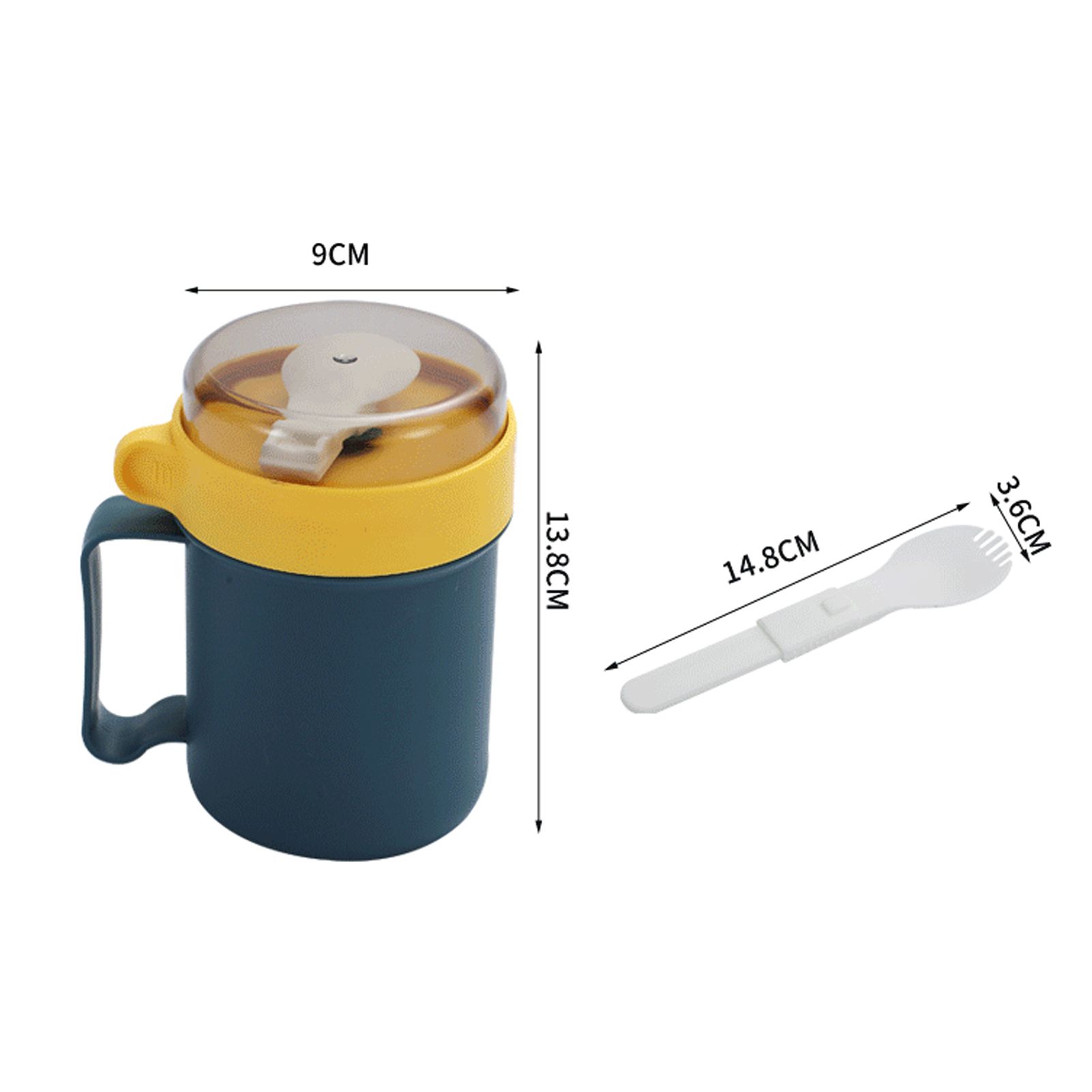 500ML Soup Cup Portable Steady Plastic Insulated Soup Containers with Lid and Spoon for Office School 500ML Blue - Image 2