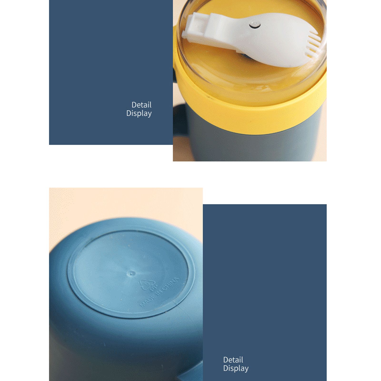 500ML Soup Cup Portable Steady Plastic Insulated Soup Containers with Lid and Spoon for Office School 500ML Blue - Image 4