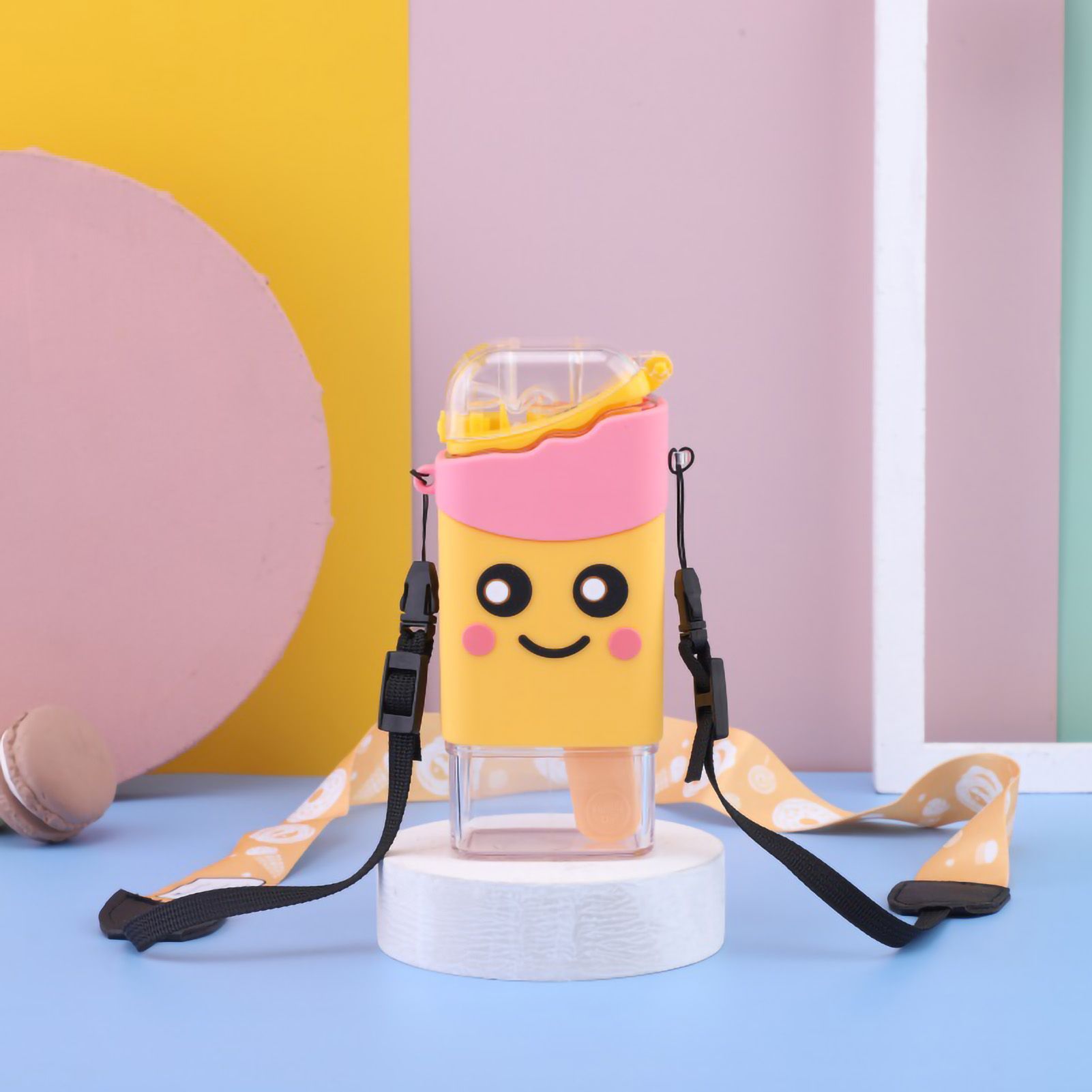 Portable Water Cup Cute Cartoon Design Large Capacity Plastic Water Bottle with Carry Cord Straw for Students Style 1 301ml‑400ml - Image 1