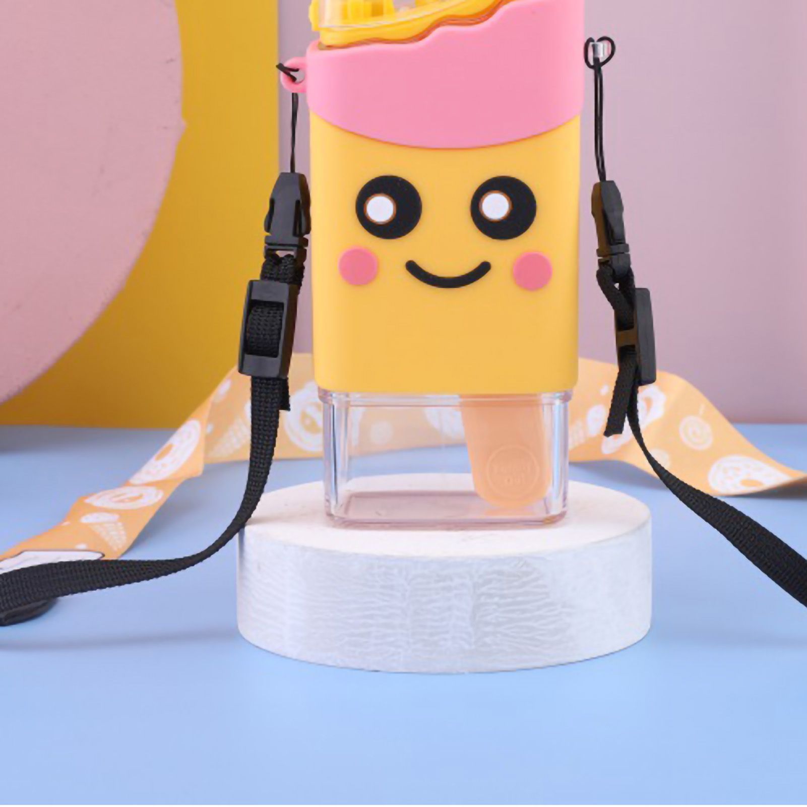 Portable Water Cup Cute Cartoon Design Large Capacity Plastic Water Bottle with Carry Cord Straw for Students Style 1 301ml‑400ml - Image 2