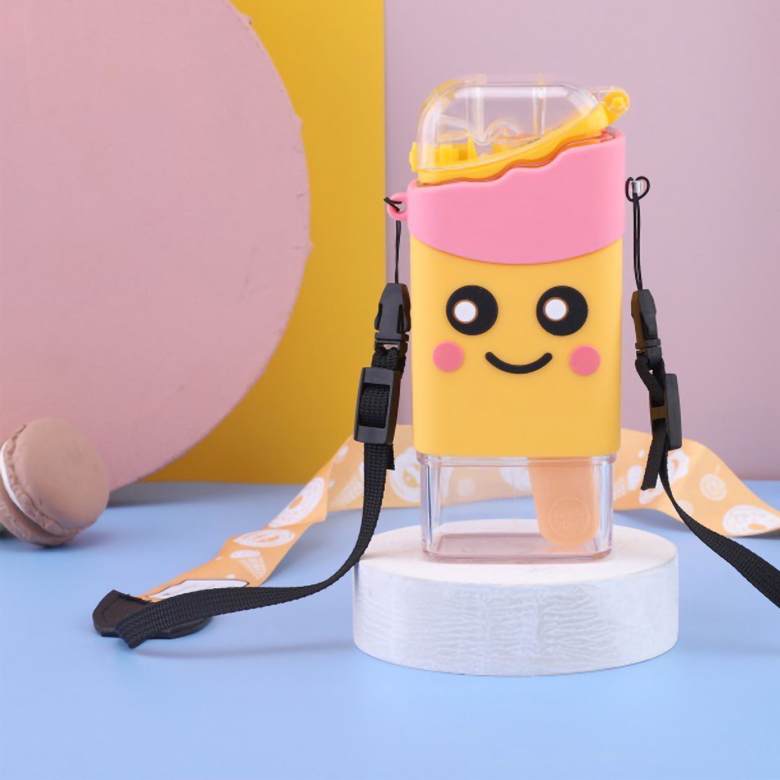 Portable Water Cup Cute Cartoon Design Large Capacity Plastic Water Bottle with Carry Cord Straw for Students Style 1 301ml‑400ml - Image 4