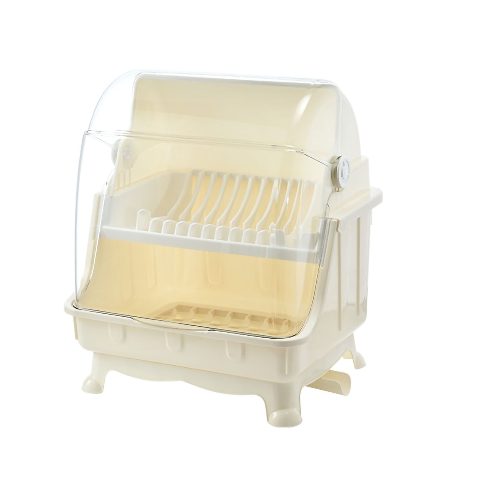 Cutlery Dish Drainer Rack with Lid Cover Multifunctional Kitchen Tableware Storage Box Beige - Image 1