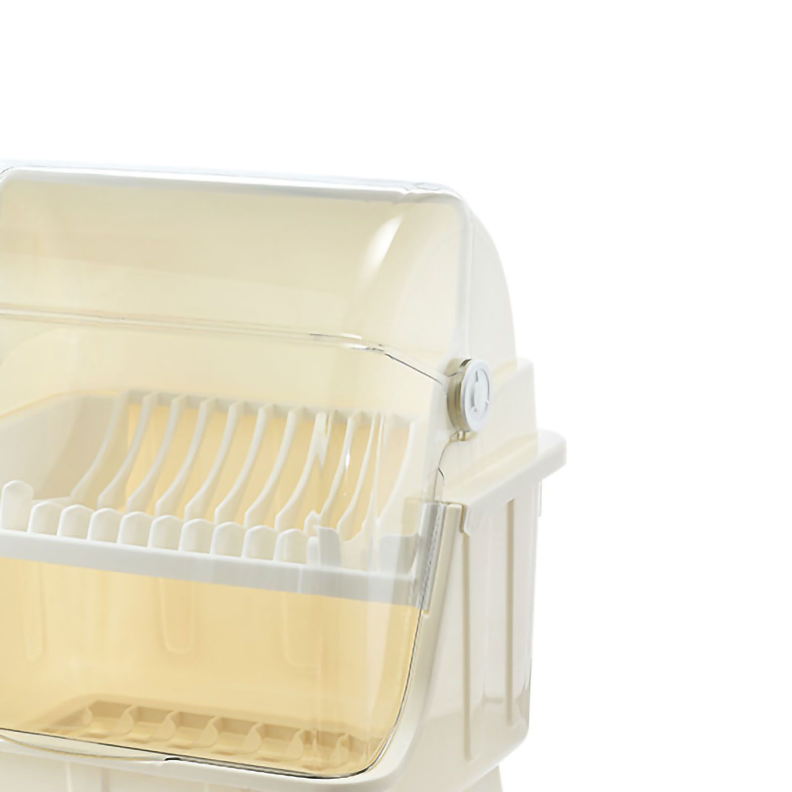 Cutlery Dish Drainer Rack with Lid Cover Multifunctional Kitchen Tableware Storage Box Beige - Image 2