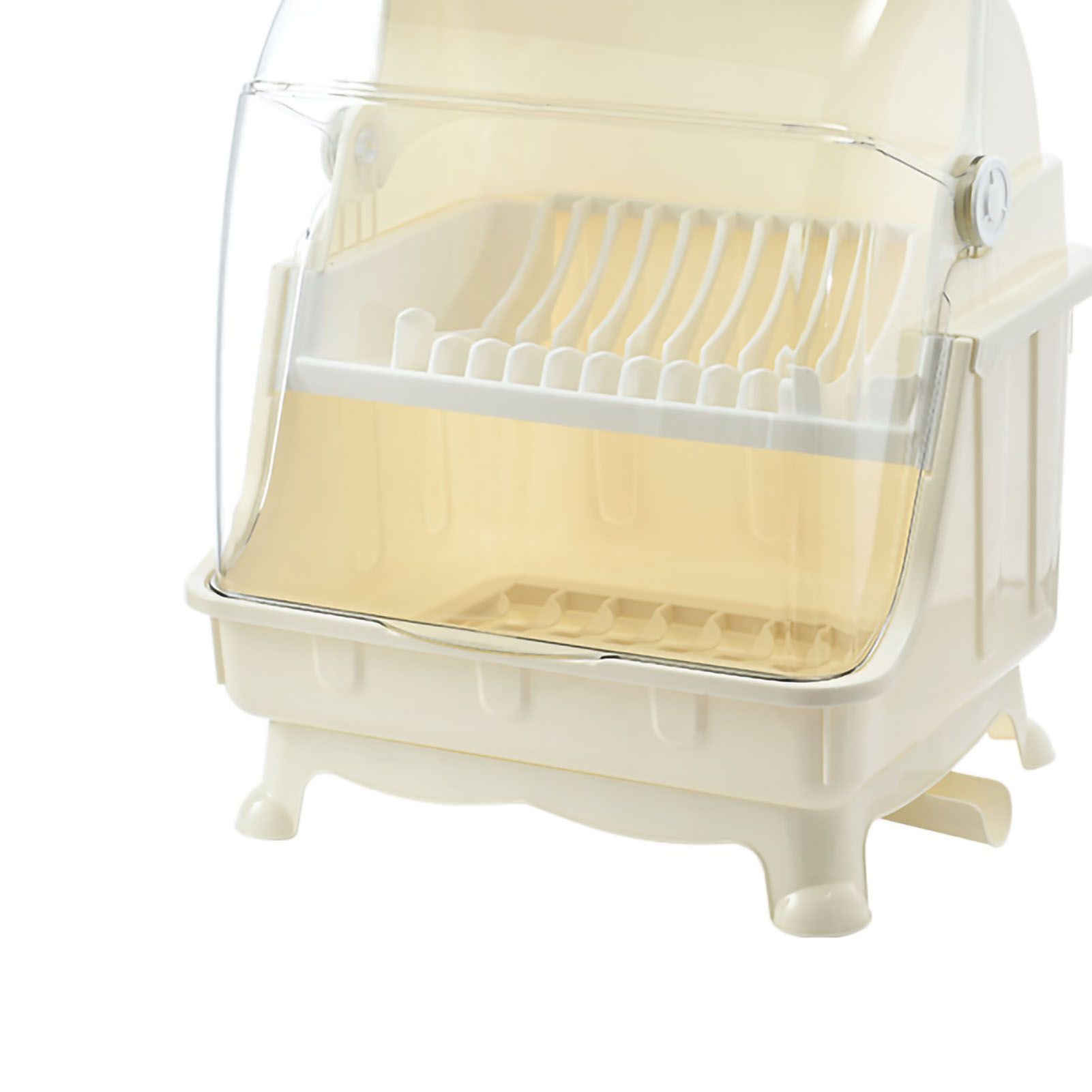 Cutlery Dish Drainer Rack with Lid Cover Multifunctional Kitchen Tableware Storage Box Beige - Image 3