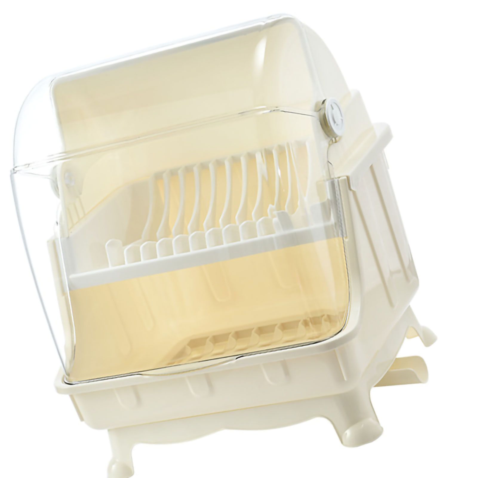 Cutlery Dish Drainer Rack with Lid Cover Multifunctional Kitchen Tableware Storage Box Beige - Image 4