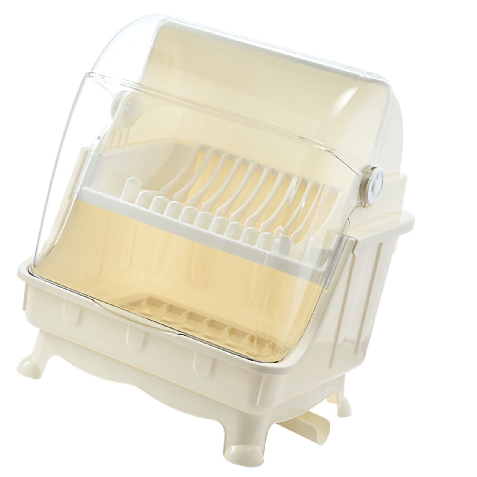 Cutlery Dish Drainer Rack with Lid Cover Multifunctional Kitchen Tableware Storage Box Beige - Image 5