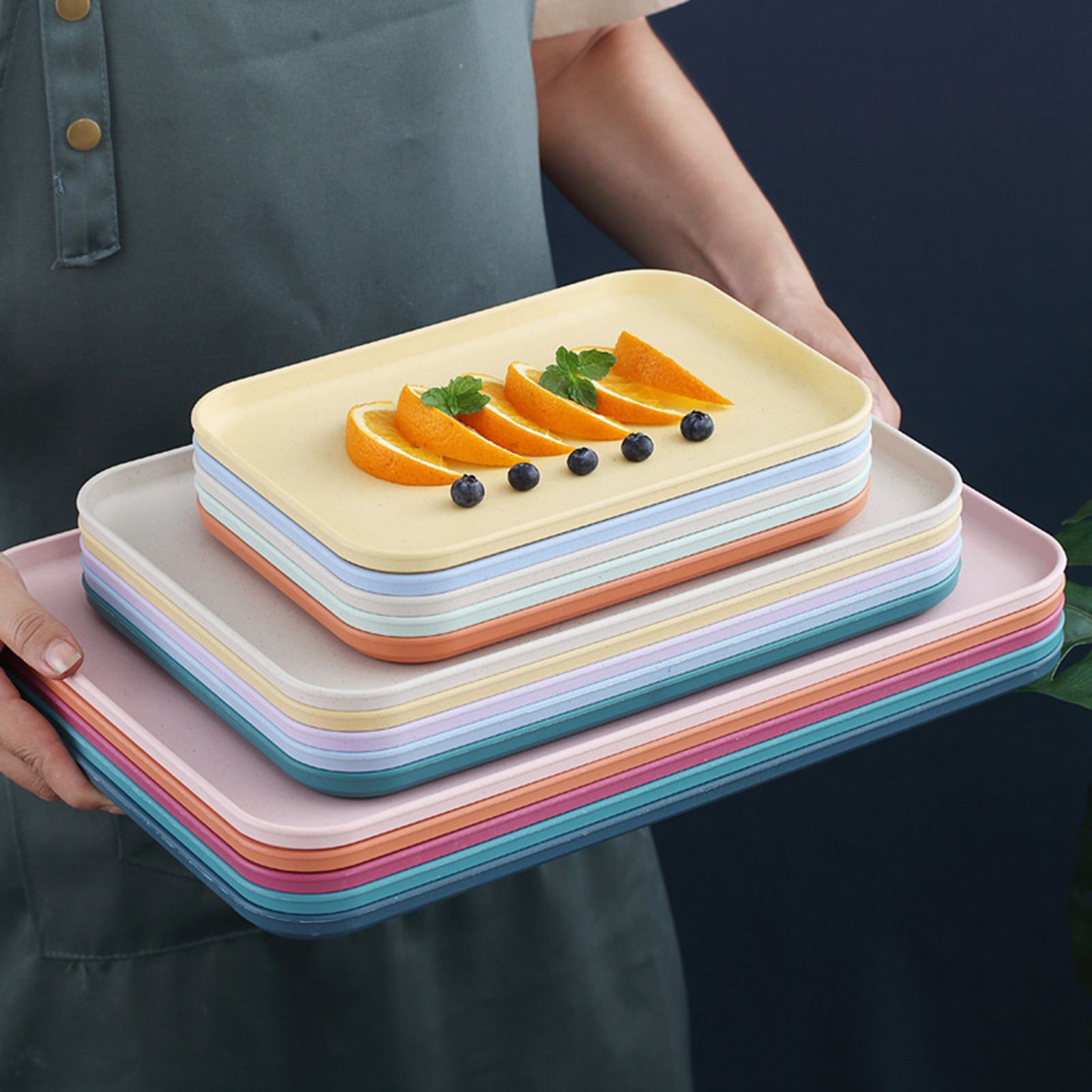 Kitchen Serving Tray Wheat Straw Rectangular Nordic Style Cupcake Fruit Snack Tea Tray for Home Office Restaurant Beige L (Approx. 38x27cm / 15.0x10.6in) - Image 5