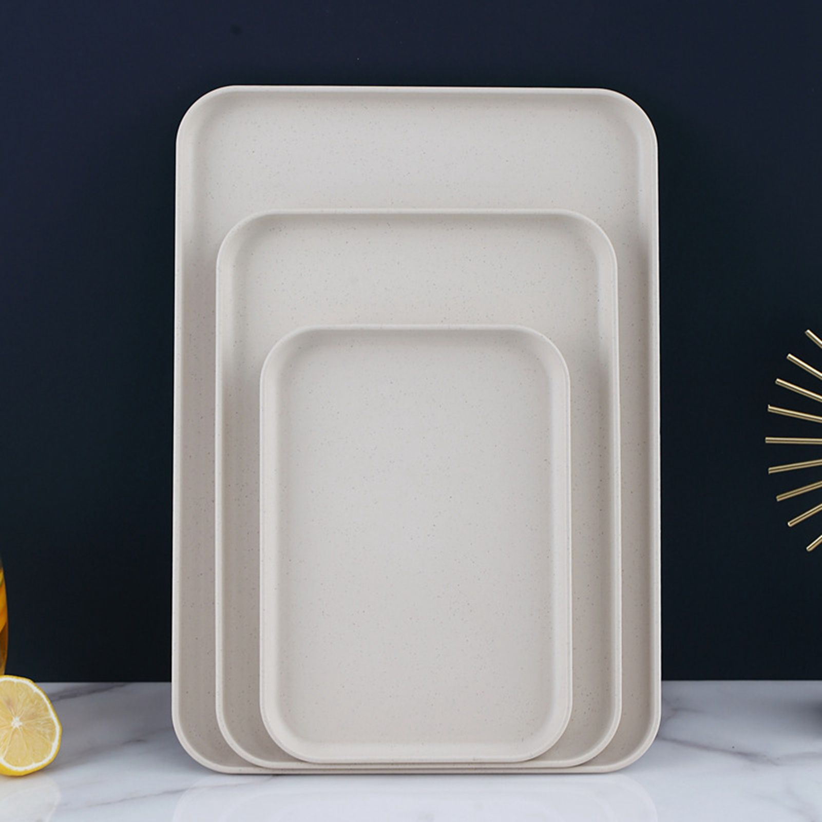 Kitchen Serving Tray Wheat Straw Rectangular Nordic Style Cupcake Fruit Snack Tea Tray for Home Office Restaurant Beige L (Approx. 38x27cm / 15.0x10.6in) - Image 7