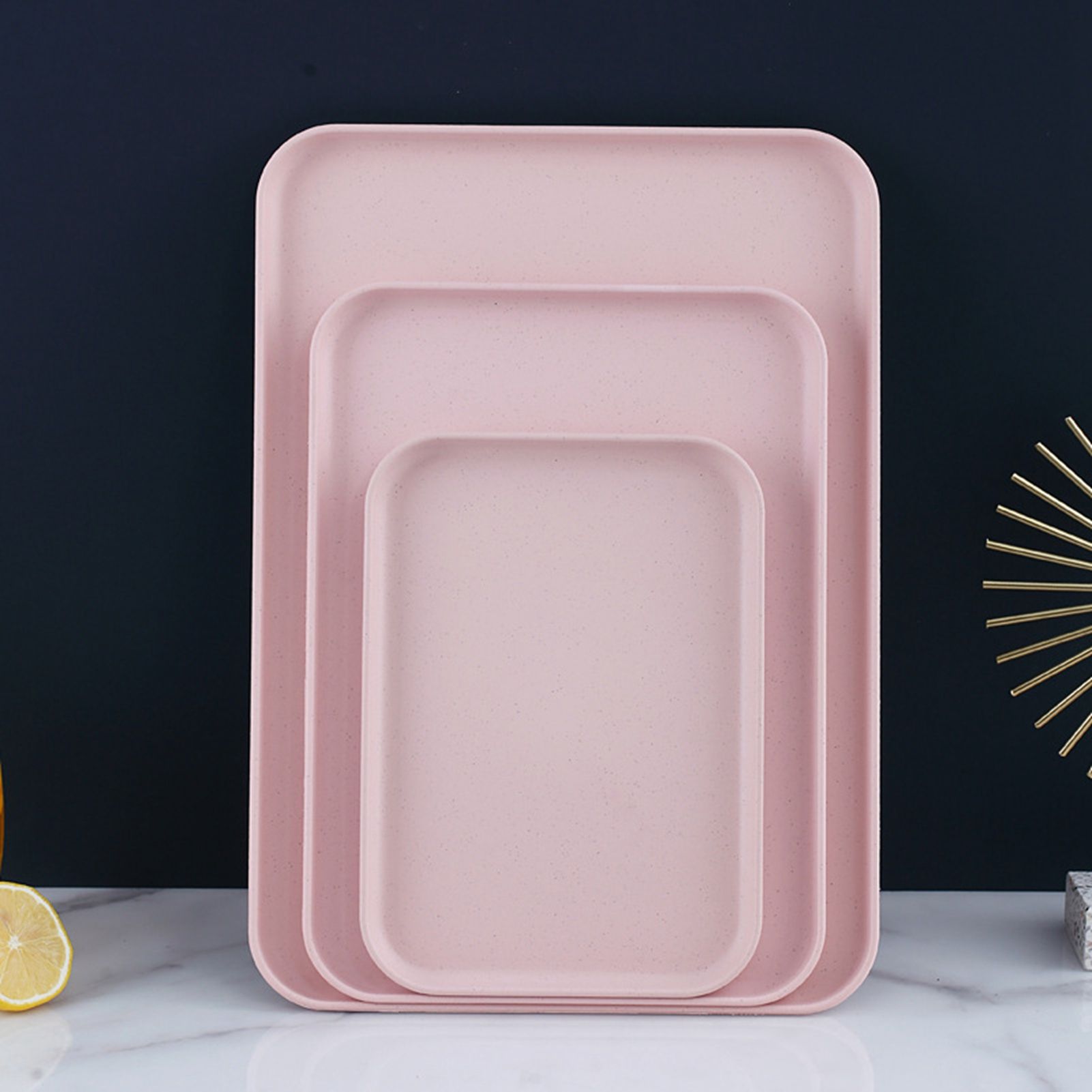 Kitchen Serving Tray Wheat Straw Rectangular Nordic Style Cupcake Fruit Snack Tea Tray for Home Office Restaurant Pink S (Approx. 25x17cm / 9.8x6.7in) - Image 6