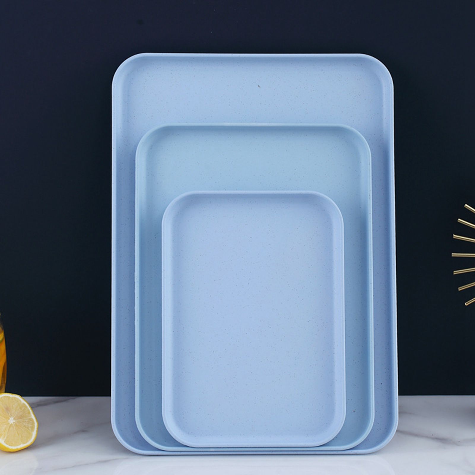 Kitchen Serving Tray Wheat Straw Rectangular Nordic Style Cupcake Fruit Snack Tea Tray for Home Office Restaurant Light Blue S (Approx. 25x17cm / 9.8x6.7in) - Image 7