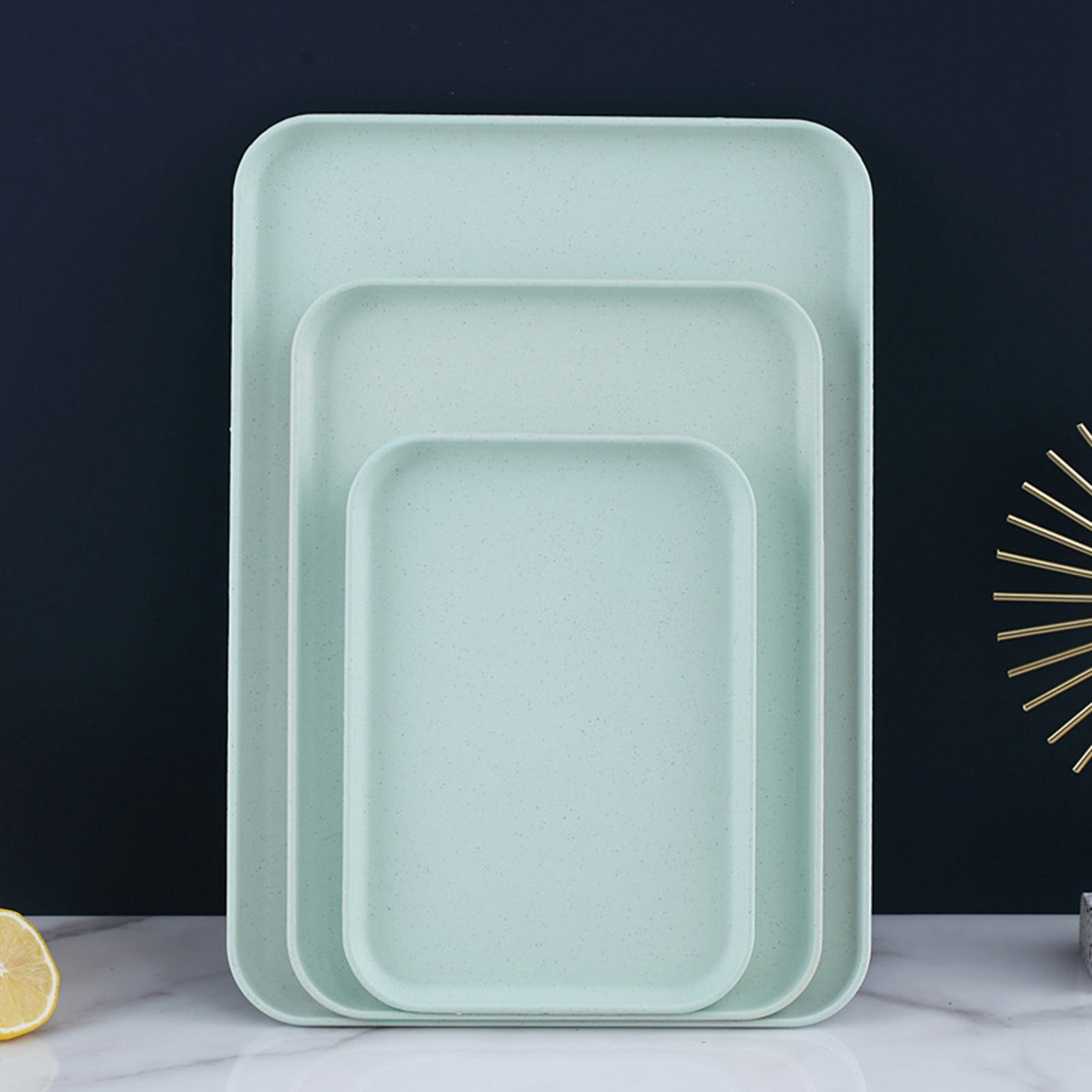 Kitchen Serving Tray Wheat Straw Rectangular Nordic Style Cupcake Fruit Snack Tea Tray for Home Office Restaurant Light Green S (Approx. 25x17cm / 9.8x6.7in) - Image 7