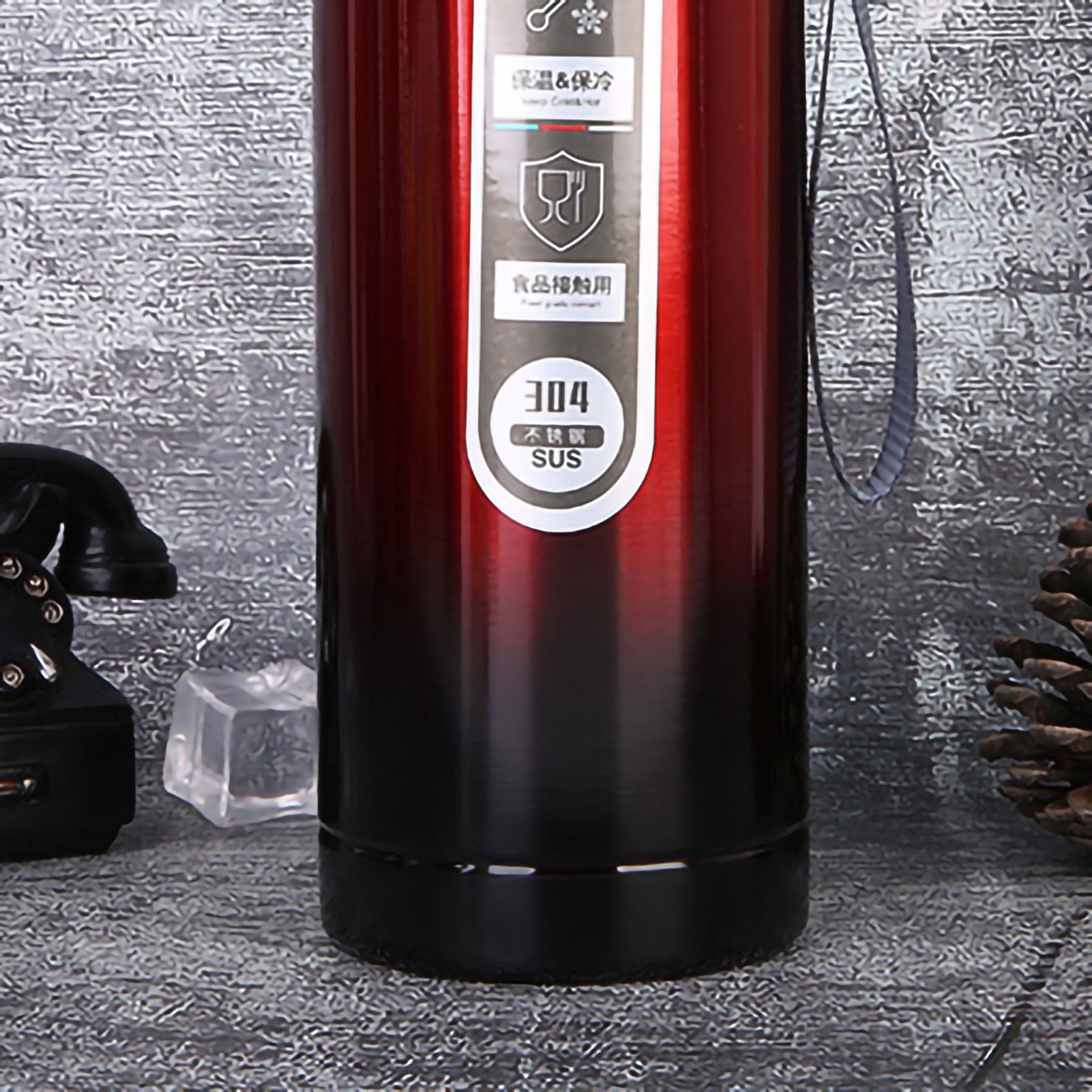Vacuum Cup Stainless Steel Portable Large Mouth Insulated Bottle with Hand String for Business Travel Office Daily Red 1000ml - Image 3