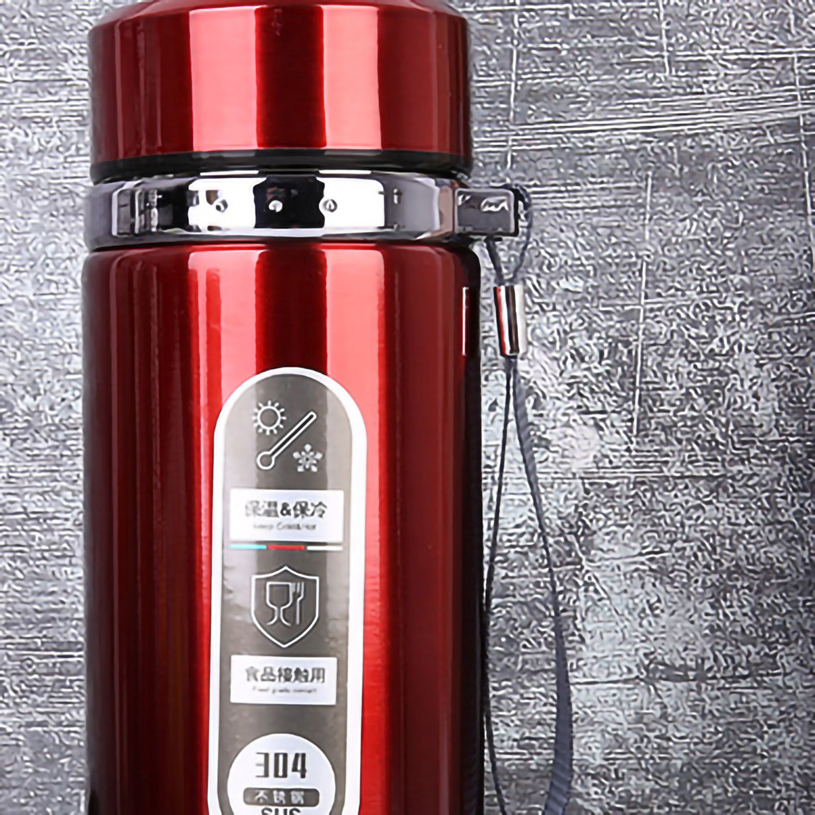 Vacuum Cup Stainless Steel Portable Large Mouth Insulated Bottle with Hand String for Business Travel Office Daily Red 1000ml - Image 4
