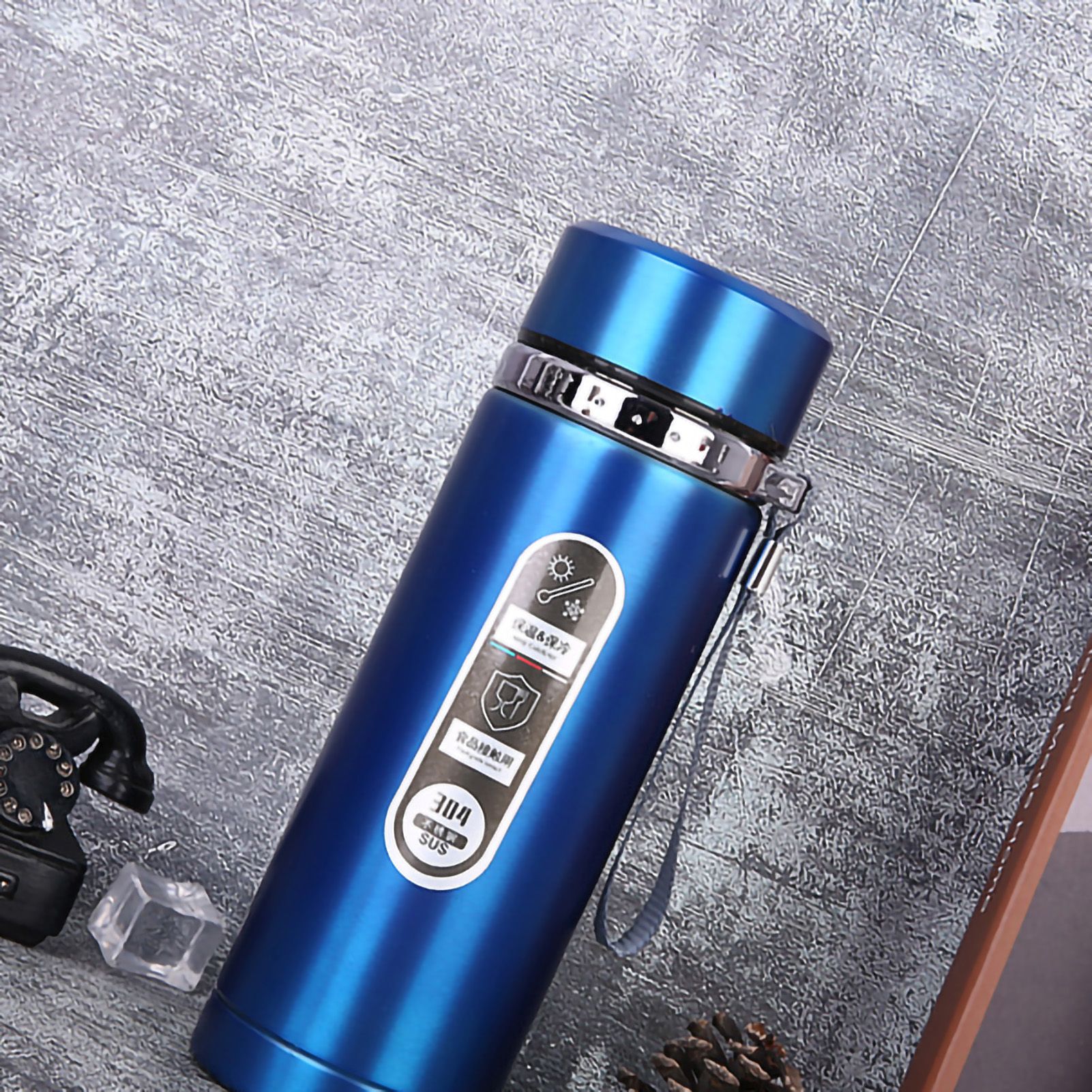 Vacuum Cup Stainless Steel Portable Large Mouth Insulated Bottle with Hand String for Business Travel Office Daily Blue 1000ml - Image 3