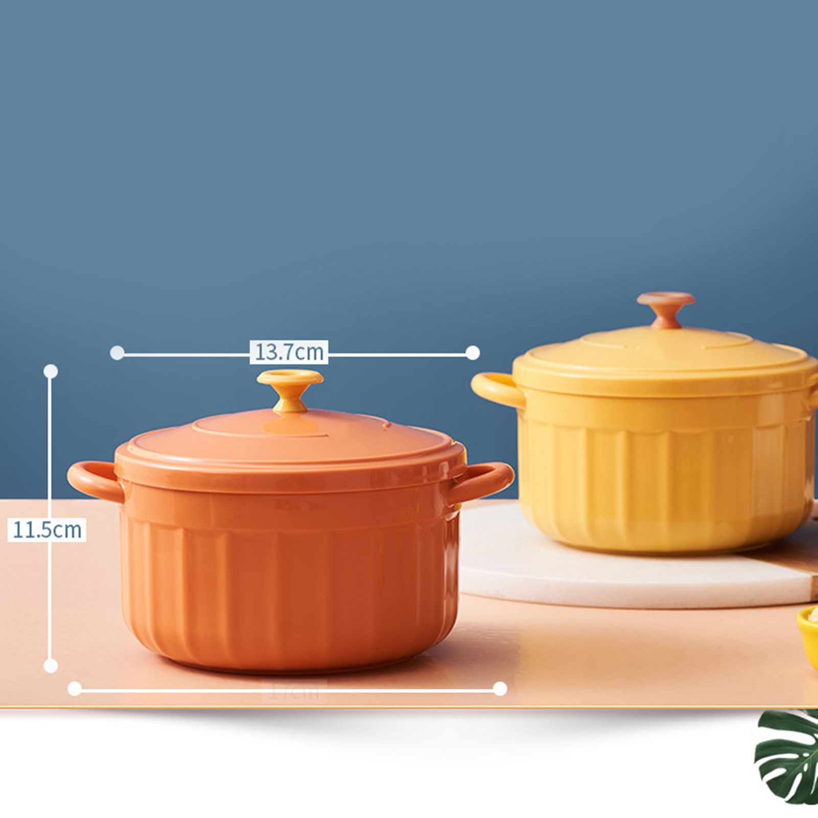 Noodles Bowl with Lid Binaural Noodles Bowl Home Dorm Student Covered Bowl Large Orange - Image 3