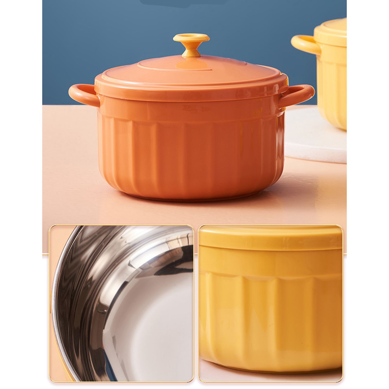 Noodles Bowl with Lid Binaural Noodles Bowl Home Dorm Student Covered Bowl Large Orange - Image 5