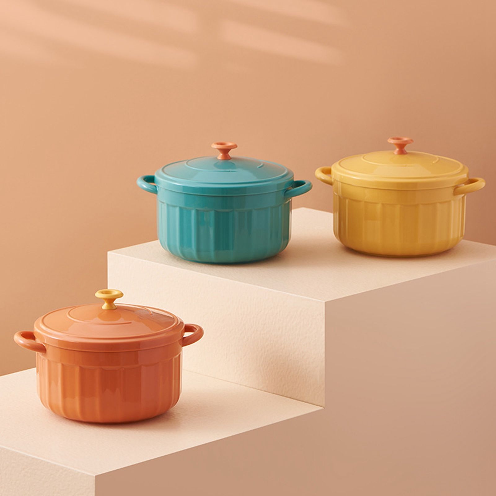 Noodles Bowl with Lid Binaural Noodles Bowl Home Dorm Student Covered Bowl Large Orange - Image 7