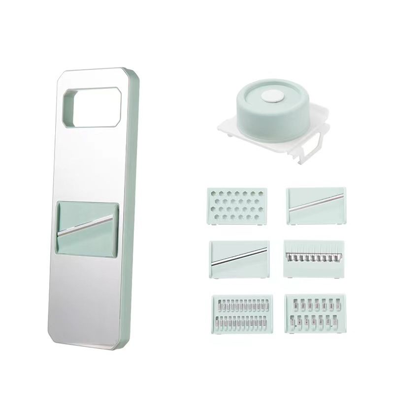 Multifunctional Vegetable Cutter Stainless Steel Household Manual Vegetable Chopper for Kitchen Mint Green, 6 Blades (Anti Slip Pad, Hand Protector) - Image 1
