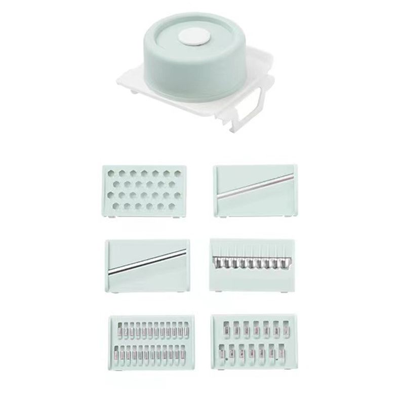 Multifunctional Vegetable Cutter Stainless Steel Household Manual Vegetable Chopper for Kitchen Mint Green, 6 Blades (Anti Slip Pad, Hand Protector) - Image 2