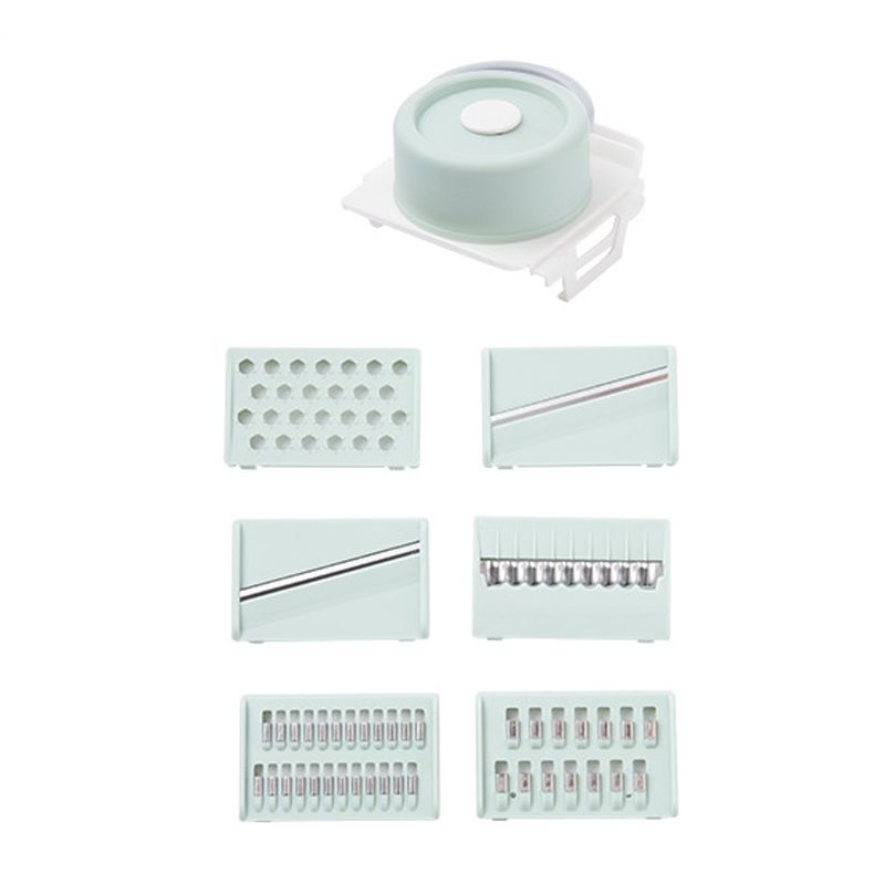 Multifunctional Vegetable Cutter Stainless Steel Household Manual Vegetable Chopper for Kitchen Mint Green, 6 Blades (Hand Protector, Storage Box) - Image 2