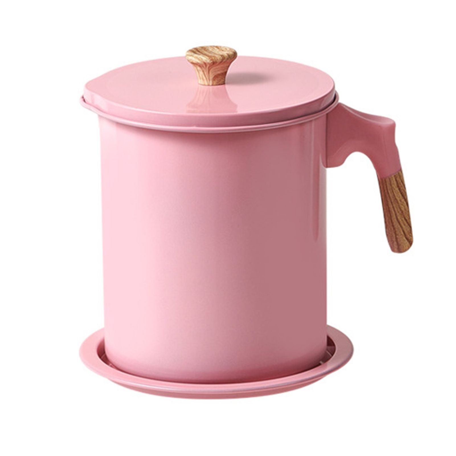Oil Strainer Pot 1.4L Wood Grain Easy Operation No Rust Oil Storage Supplies Filter for Home Canteen Pink - Image 1