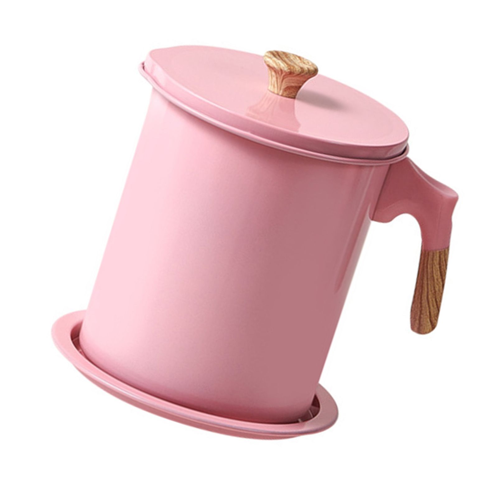 Oil Strainer Pot 1.4L Wood Grain Easy Operation No Rust Oil Storage Supplies Filter for Home Canteen Pink - Image 5